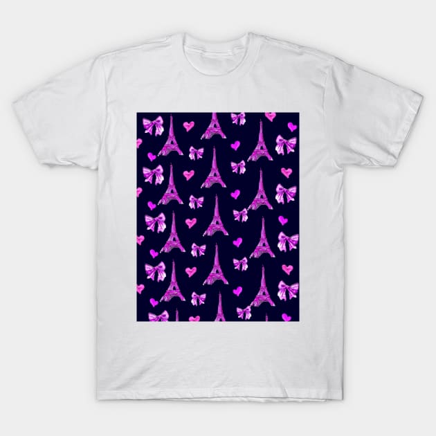 Girly Eiffel Tower Pattern in Watercolours Dark Purple T-Shirt by ArtInPi